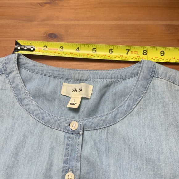 Per Se 100% Cotton Button Up Sleeveless Shirt, Lightweight, Light wash, Pocket - Picture 8 of 12